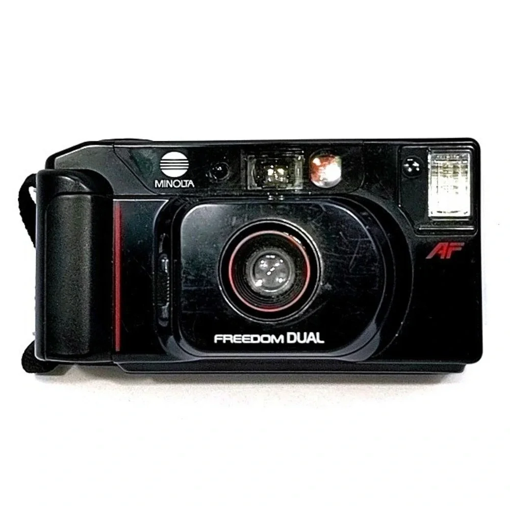 VTG 1987 Minolta Freedom Dual 35mm Film Camera AF Point & Shoot Black AF-DL Rare